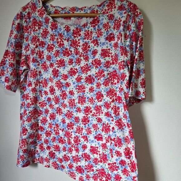 NWOT TALBOTS FLORAL SCALLOPED NECK SUPER SOFT PIMA COTTON TEE SIZE M - Picture 4 of 15